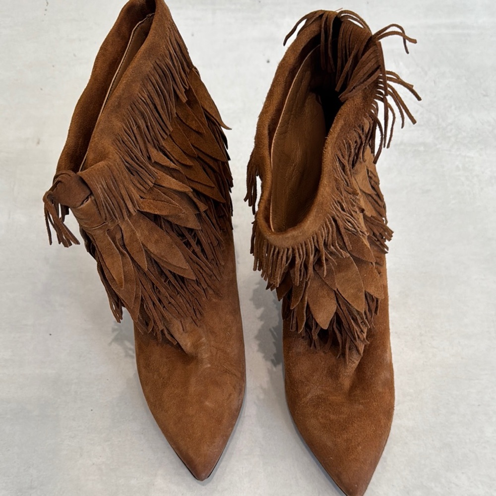 Aquazurra Fringed Suede Ankle Boots - Brown